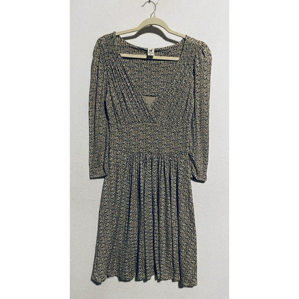 Peruvian Connection Dress Womens Medium Boho Floral Pleated Smocked V Neck